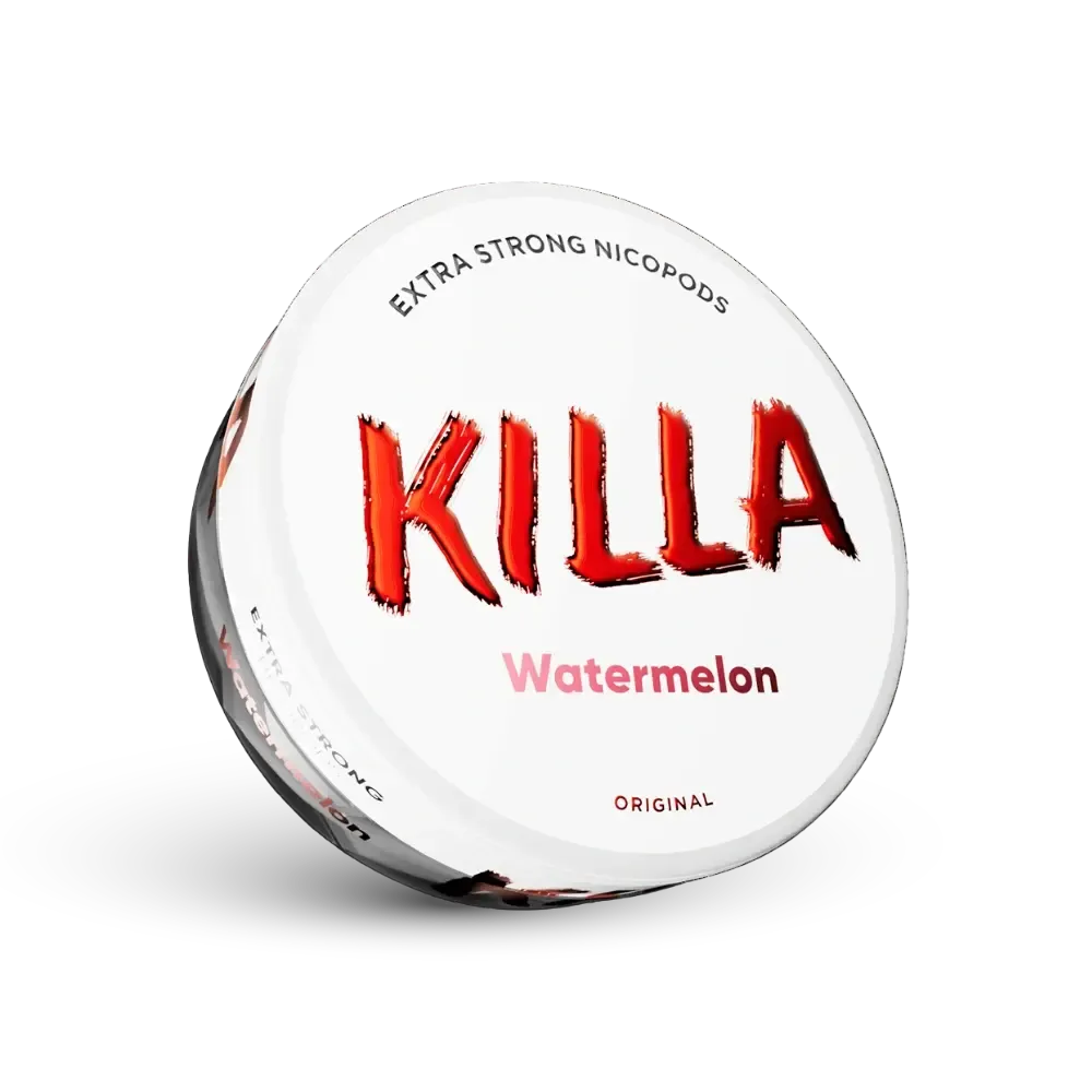 Killa Watermelon Extra Strong Nicotine Pouches Doza s crvenim logotipom i okusom lubenice