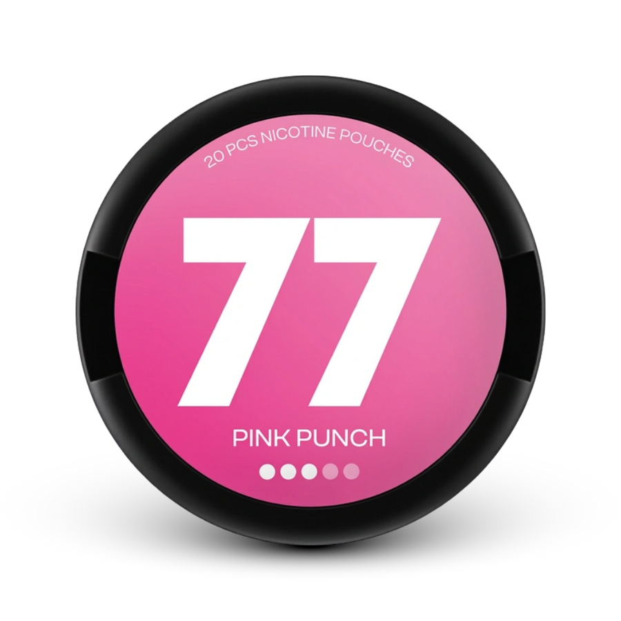 77 Nicotine Pouches Pink Punch, 20 komada, srednja jačina, ružičasto-crna kutija