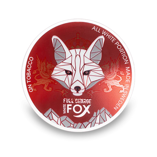 White Fox Full Charge Nicotine Pouches doze sa dizajnom lisice, aroma mente, jaka snaga, format All White